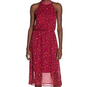 NEW SUPERFOXX Halter Lurex Midi Floral Dress Red M